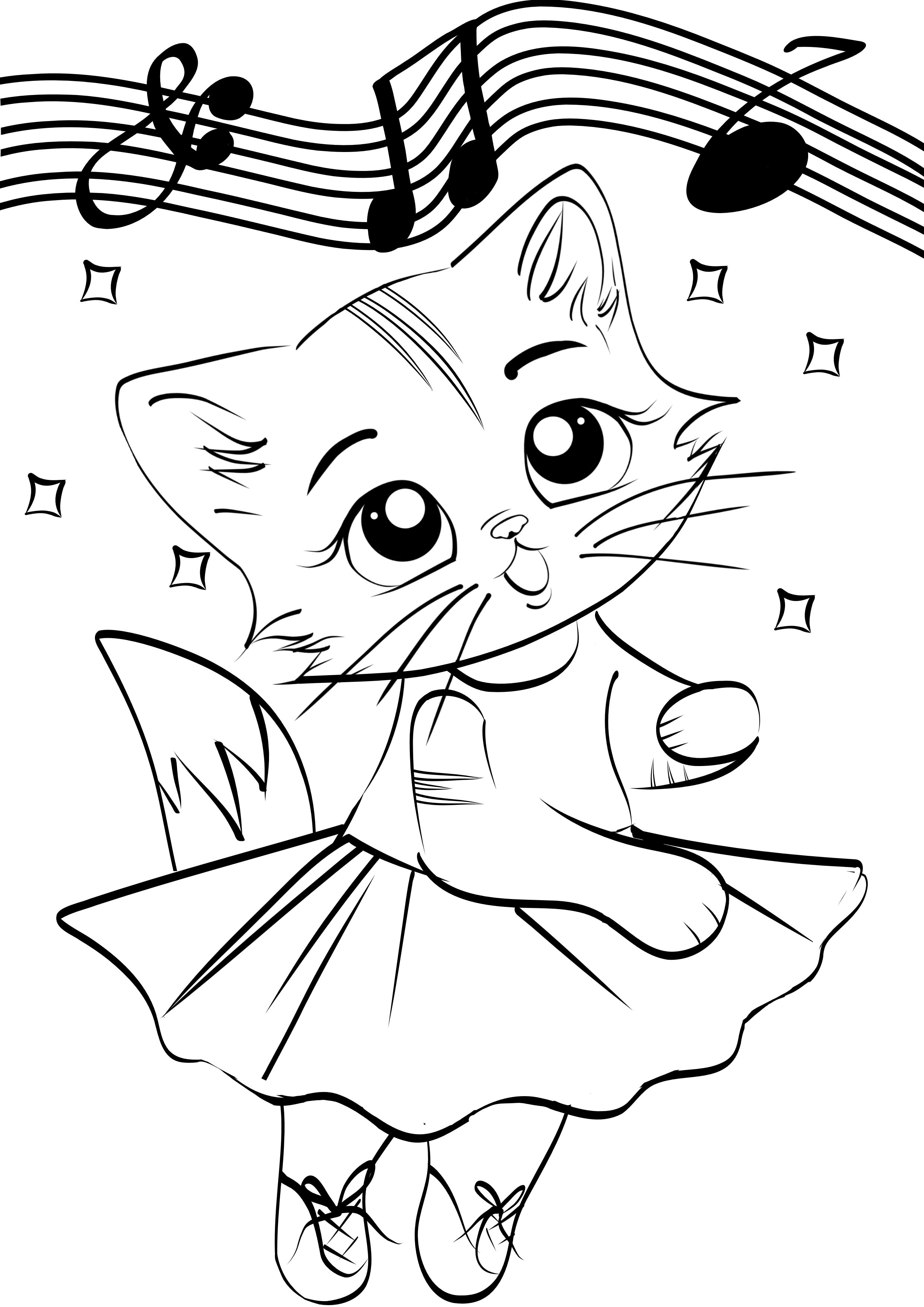 Ballerina Cat - Coloring Page - PDF