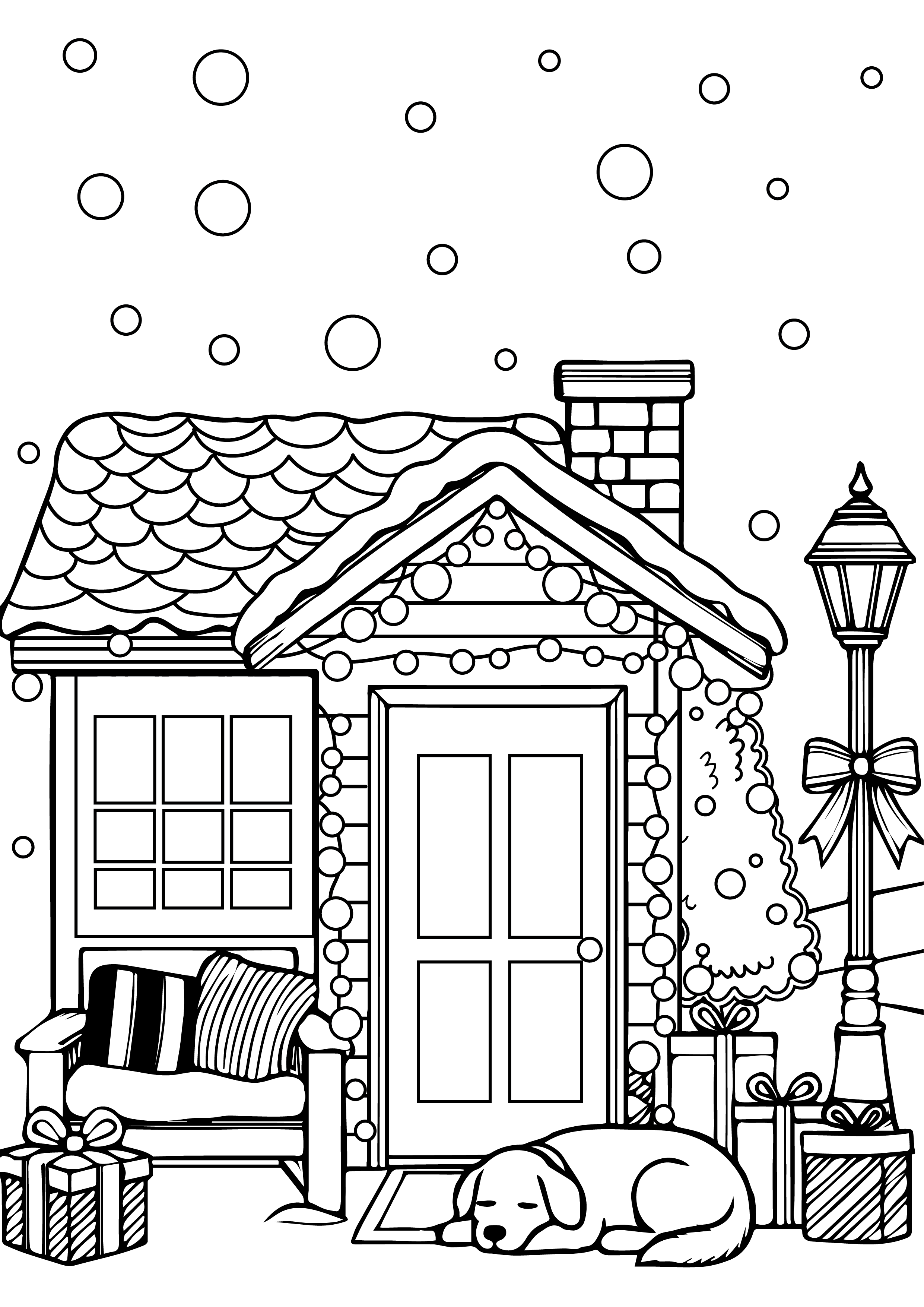 Cozy Holiday Scene - Teen Coloring Page - PDF
