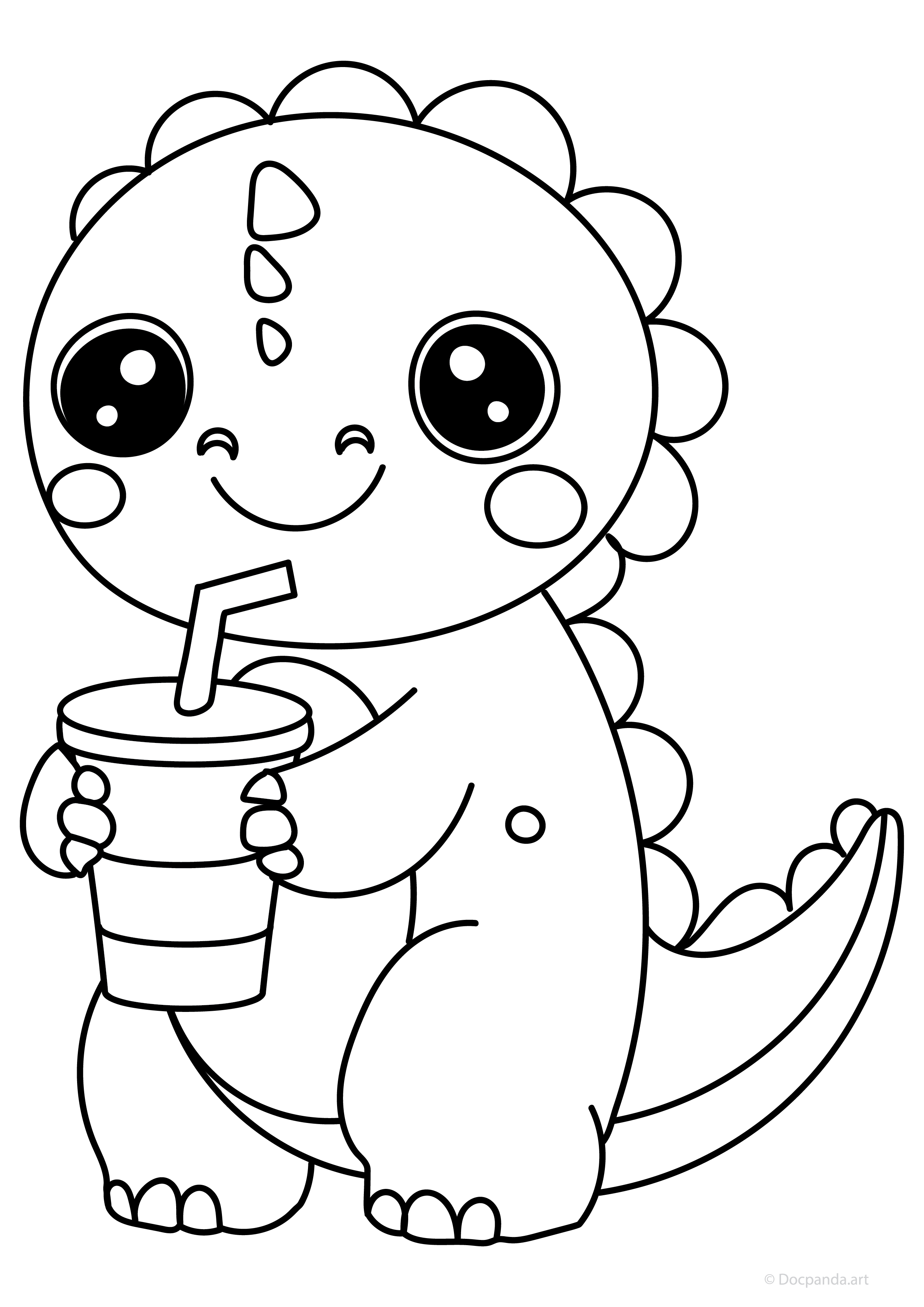 Dinosaur with Drink Coloring Page